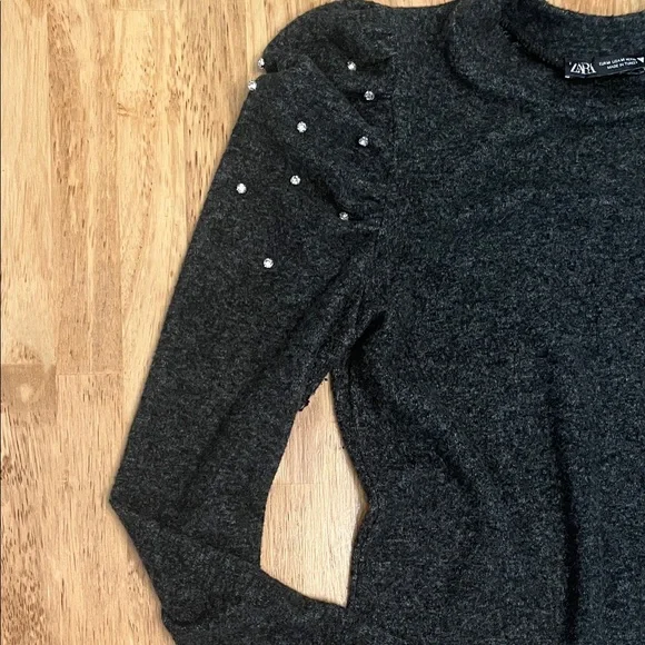 Zara Black Long Sleeve Top with Rhinestone Accents - Picture 3 of 3